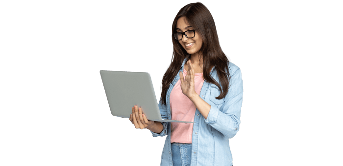 Girl waving at screen