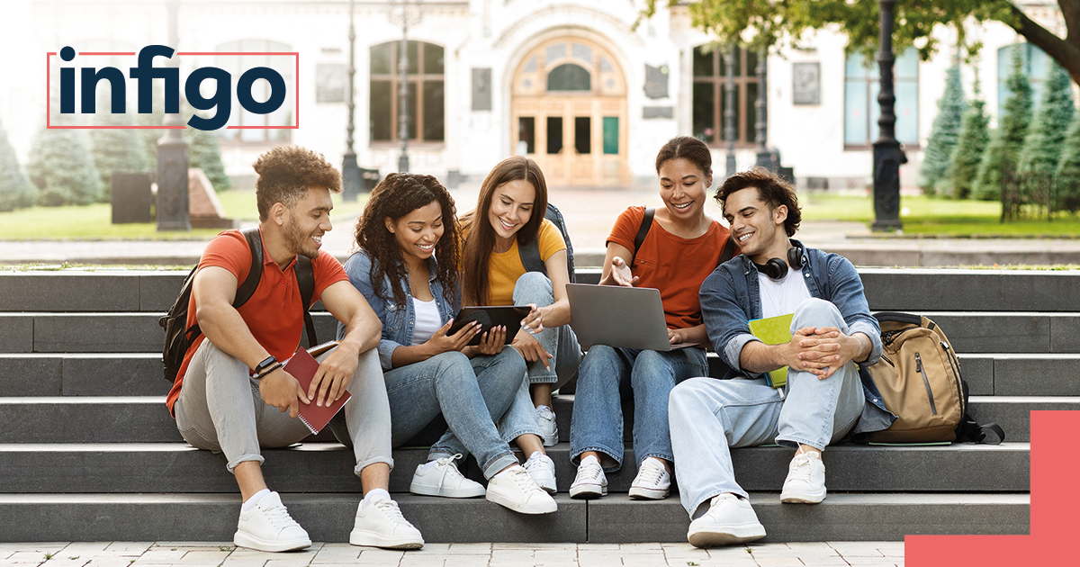 College students sitting on stairs in campus