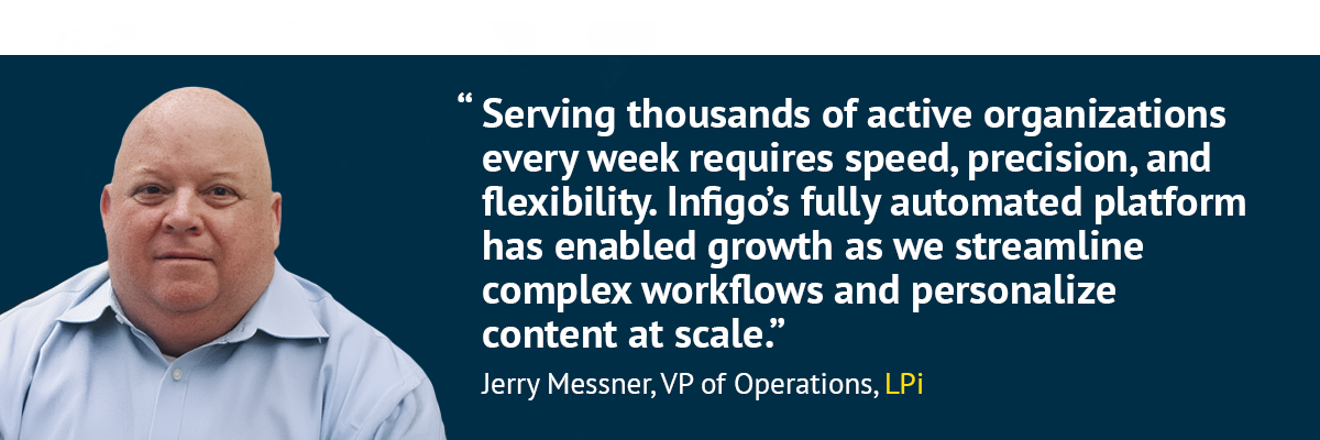 “Serving thousands of active organizations every week requires speed, precision, and flexibility. Infigo’s fully automated platform has enabled growth as we streamline complex workflows and personalize content at scale.” - Jerry Messner, VP of Operations