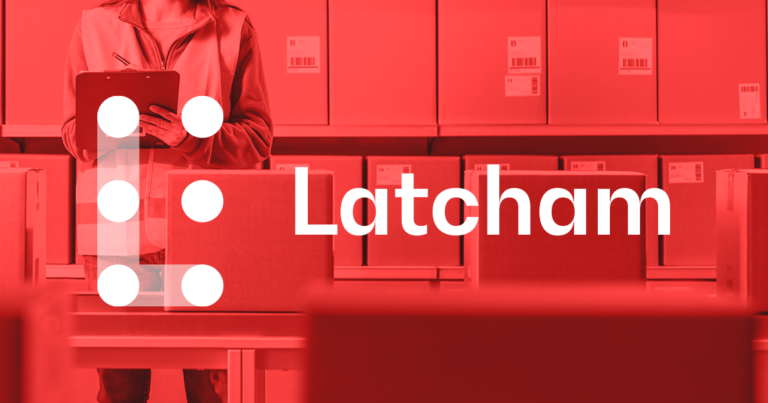Latcham Logo overlaying packaging warehouse