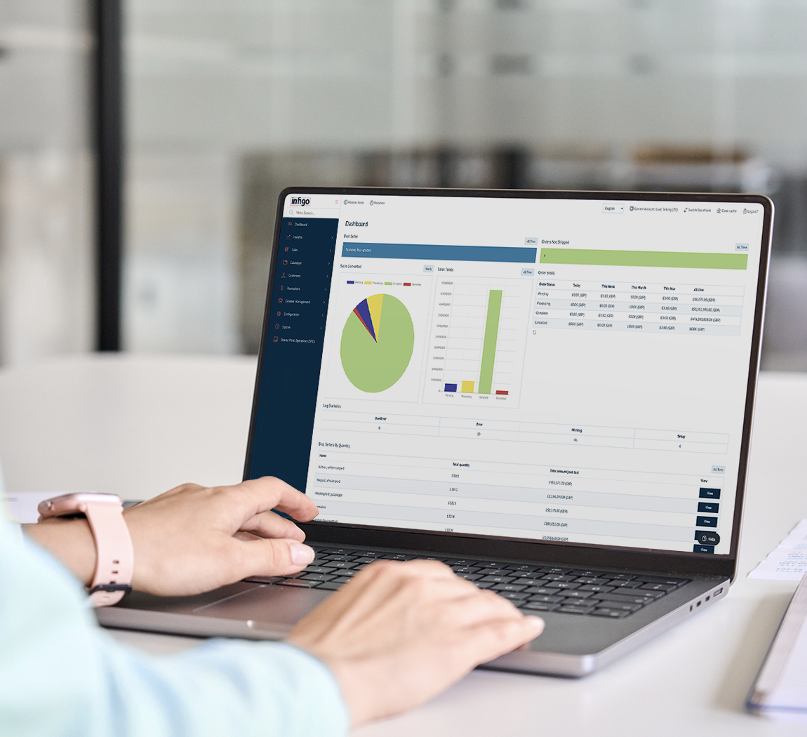 Infigo Dashboard on Laptop in Light Office