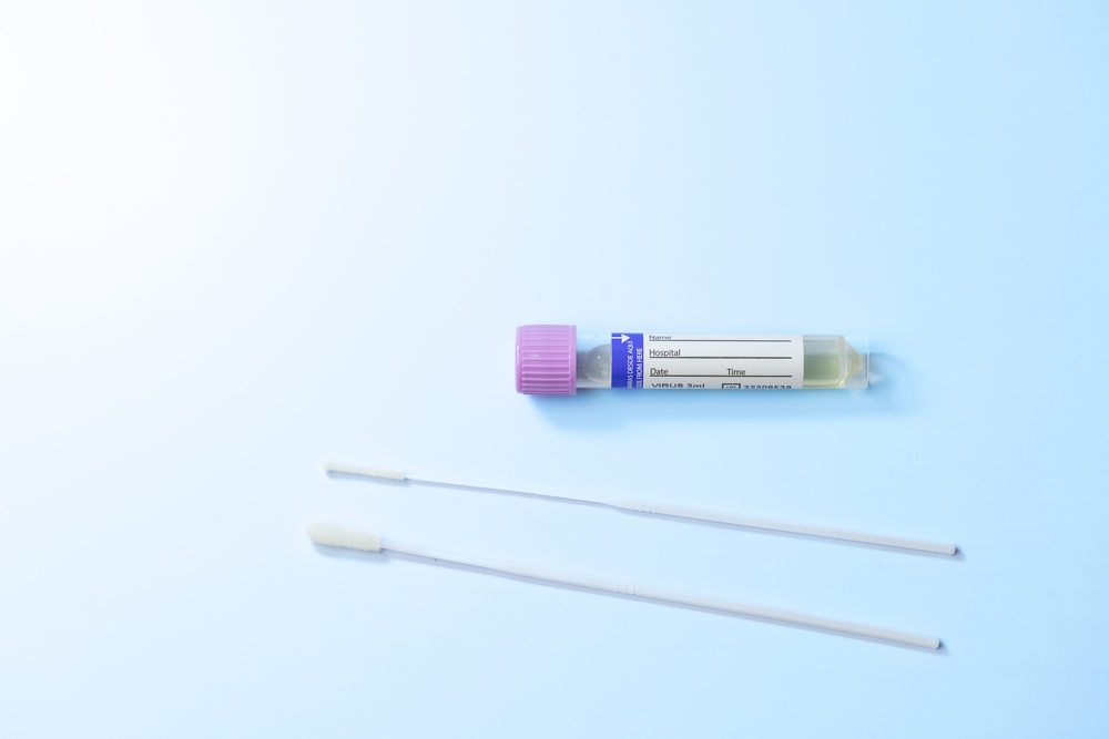 A healthcare test kit on a light blue background