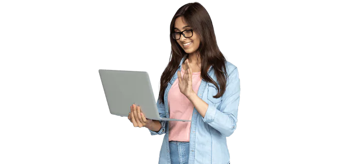 Girl waving at screen