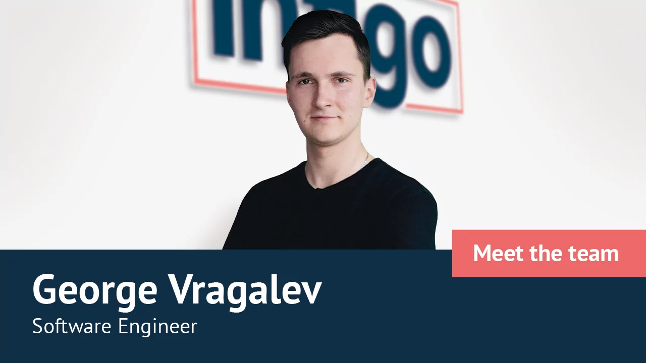 George Vragalev in front of Infigo logo