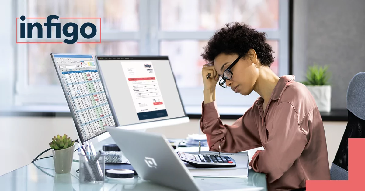 Woman frustrated at Invoice on Computer Screen