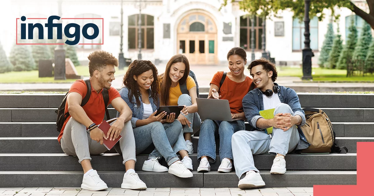 College students sitting on stairs in campus