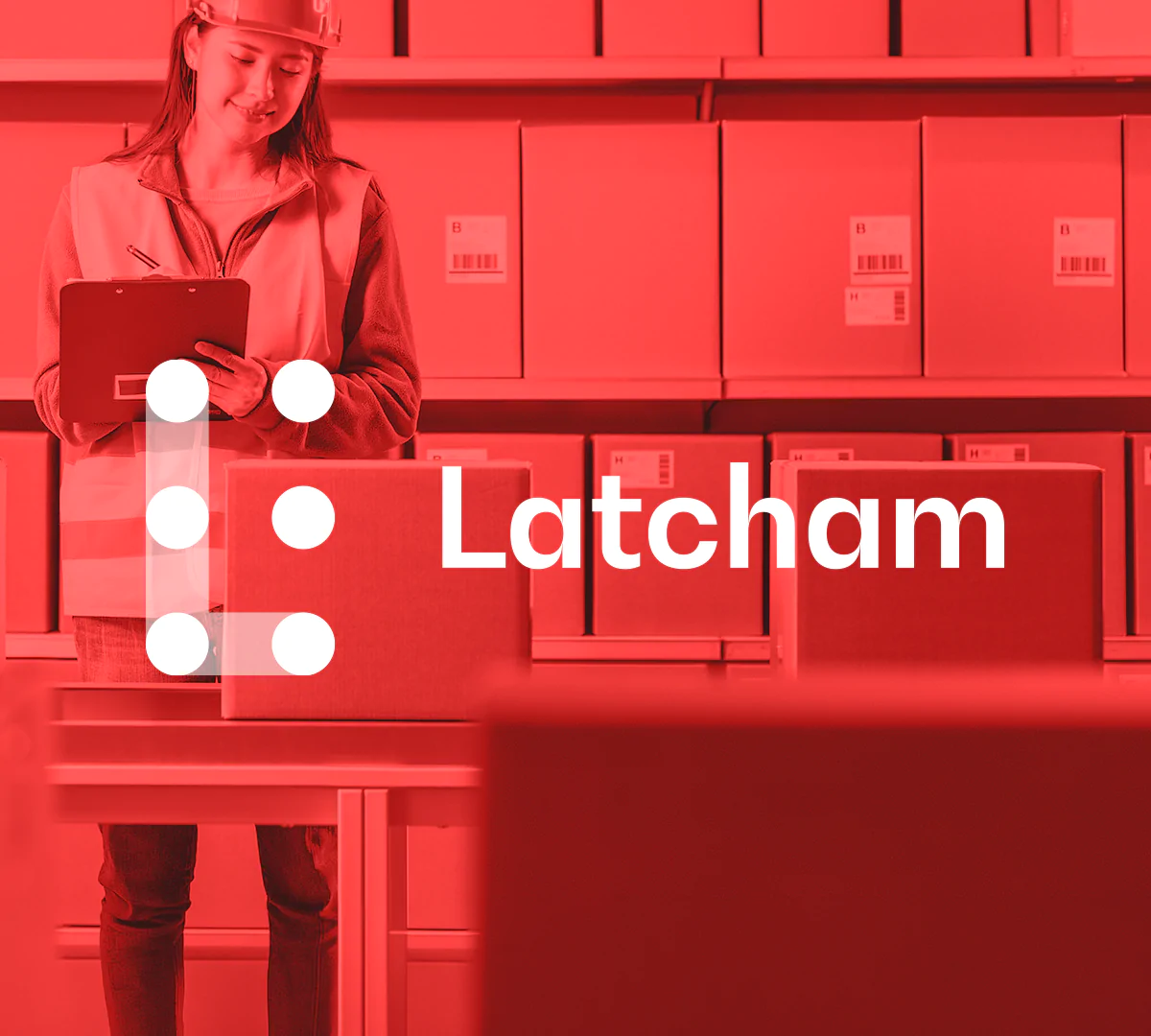Latcham Logo overlaying packaging warehouse