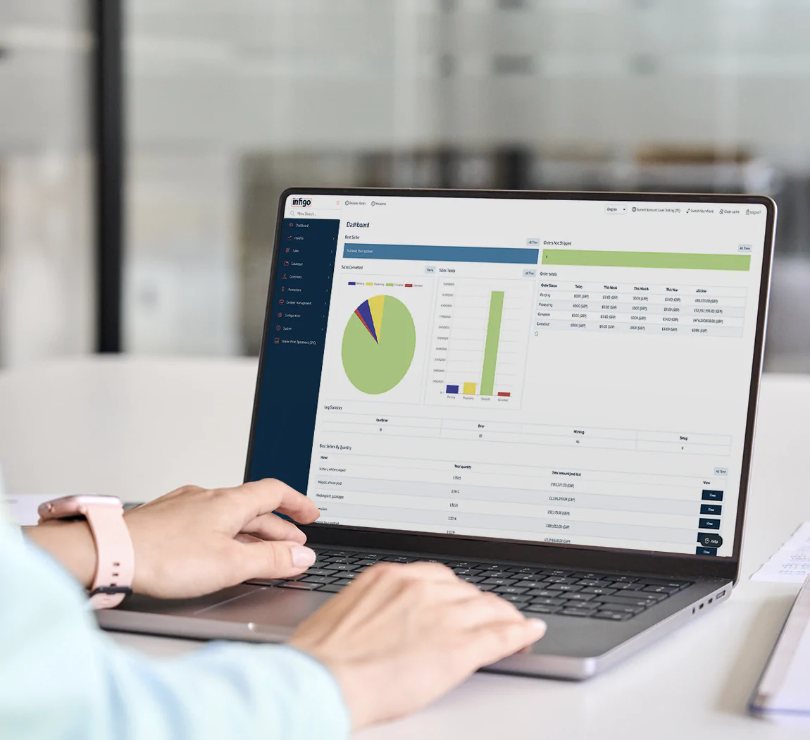 Infigo Dashboard on Laptop in Light Office